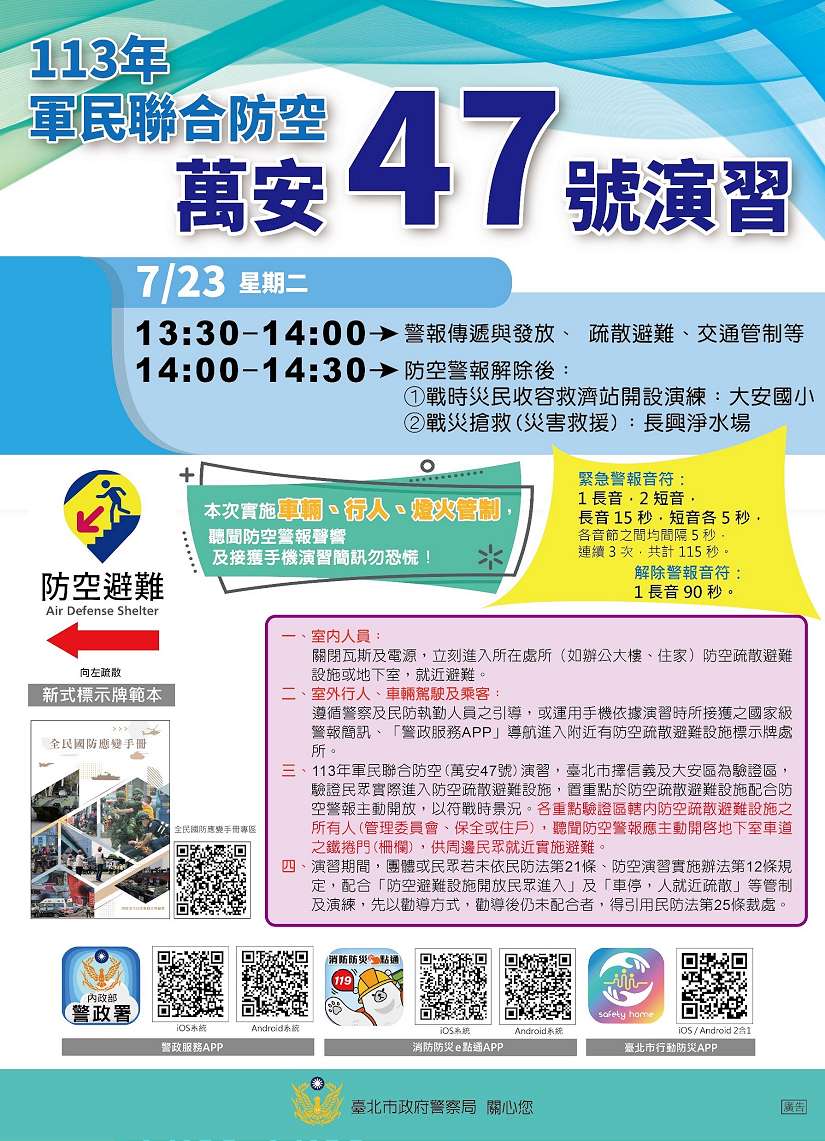 萬安47號演習擴大登場,全市實施人車交通管制
