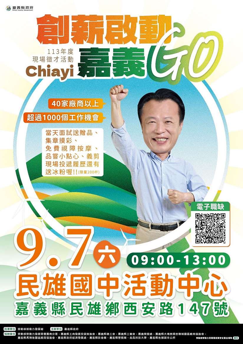 嘉義縣大型徵才活動9月7日登場,釋出上千職缺
