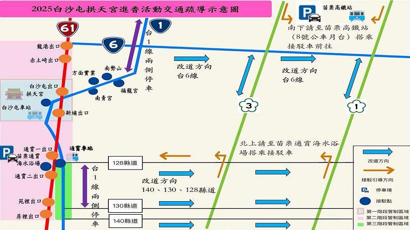 2025白沙屯拱天宮進香活動交通管制路線 苗警籲信眾配合交通疏導措施及善用大眾運輸