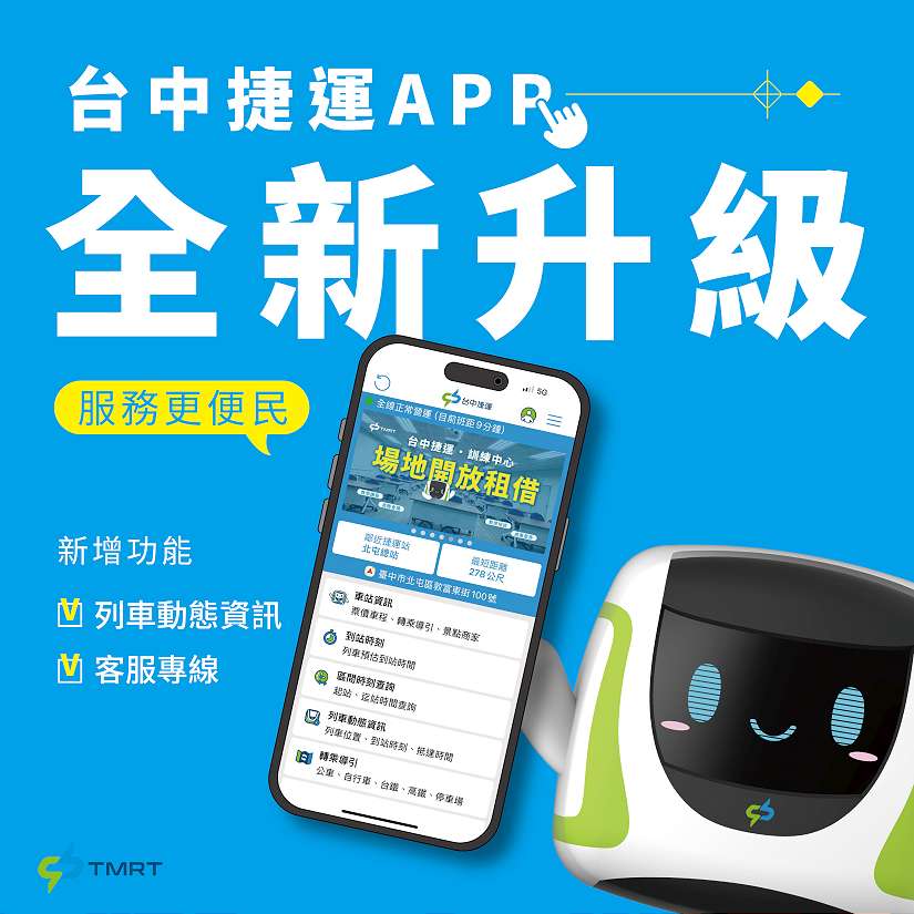 台中捷運APP使用人次突破180萬 服務功能再升級