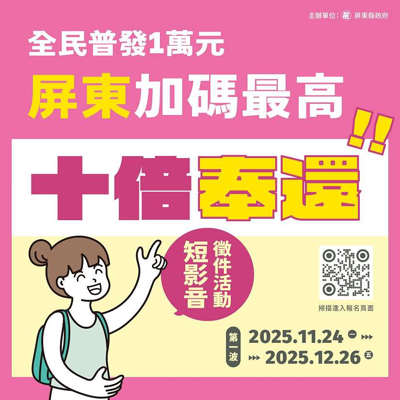 「全民普發1萬元・屏東消費攻略」短影音徵件開跑 最高10倍奉還獎金等你拿