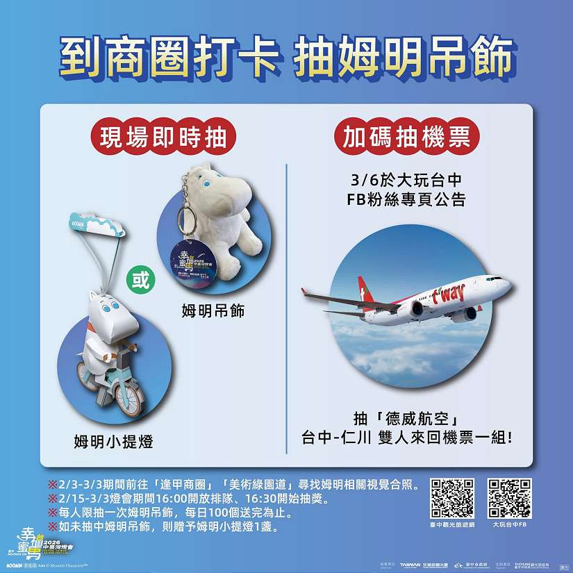 中台灣燈會串聯商圈活動 每日限額100名抽限量姆明吊飾